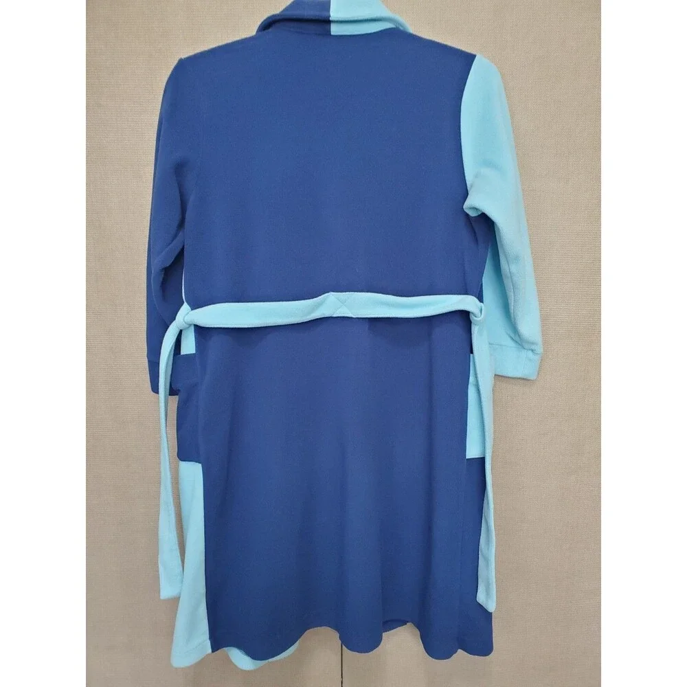 LL Bean Kids Blue Colorblock Belted Fleece Robe w/Patch & Pockets Size XL